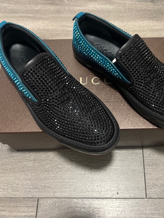 Gucci crystal satin ship on shoes size 41